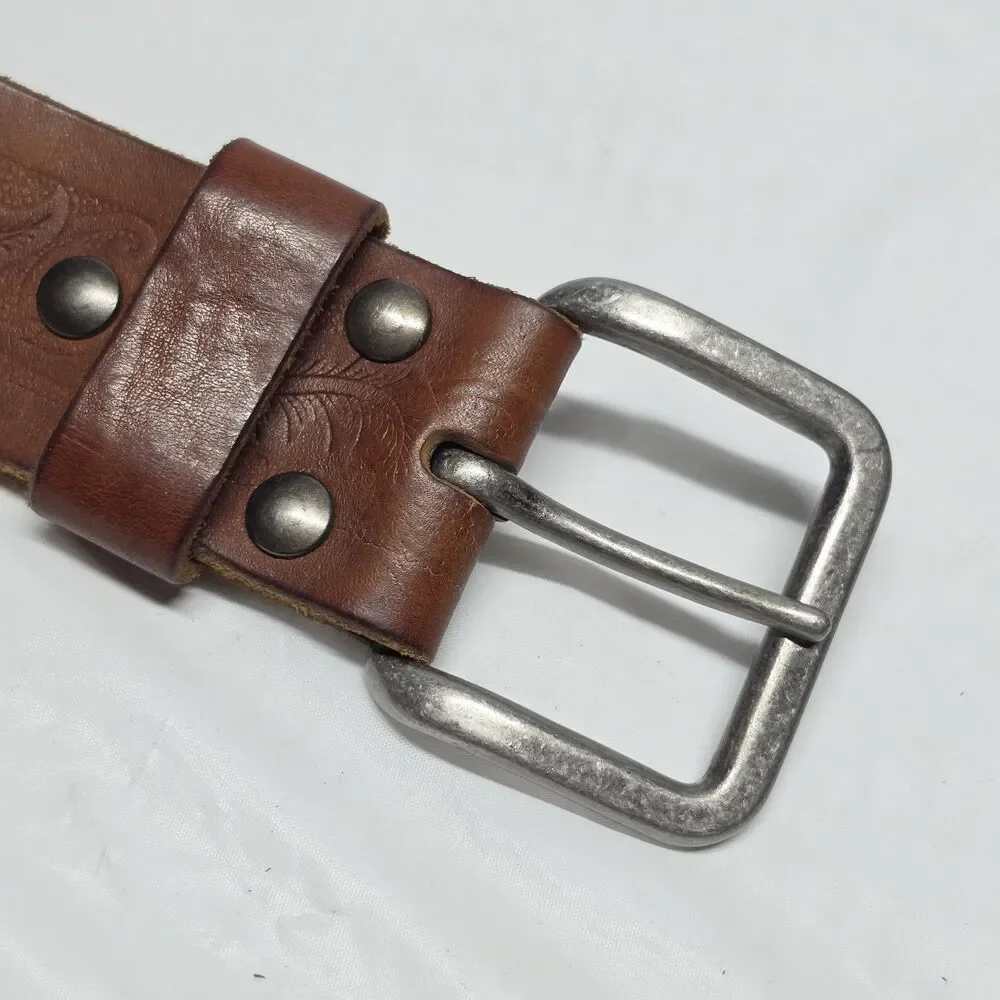 Gap Floral Tooled Genuine Leather Cognac Brown Belt Women's M / 32 Boho Western